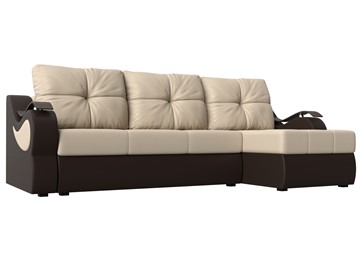 Угловой диван Меркурий, Бежевый/коричневый (экокожа) в Махачкале