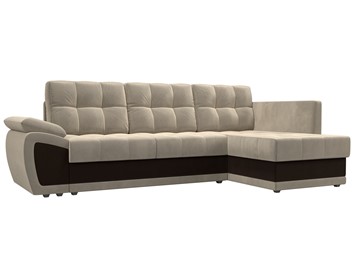 Угловой диван для гостиной Нэстор прайм, Бежевый/Коричневый (микровельвет) в Махачкале