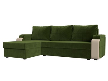 Угловой диван с оттоманкой Николь лайт, Зеленый/Бежевый (микровельвет/экокожа) в Махачкале