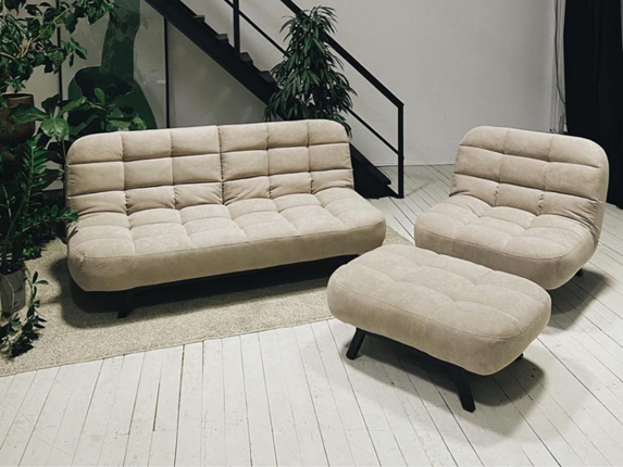 Комплект мебели Абри цвет бежевый диван + кресло +пуф пора металл в Махачкале - изображение