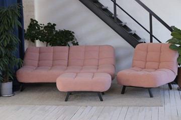 Комплект мебели Абри розовый кресло + диван + пуф опора металл в Махачкале