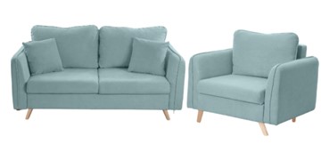 Комплект мебели Бертон голубой диван+ кресло в Махачкале