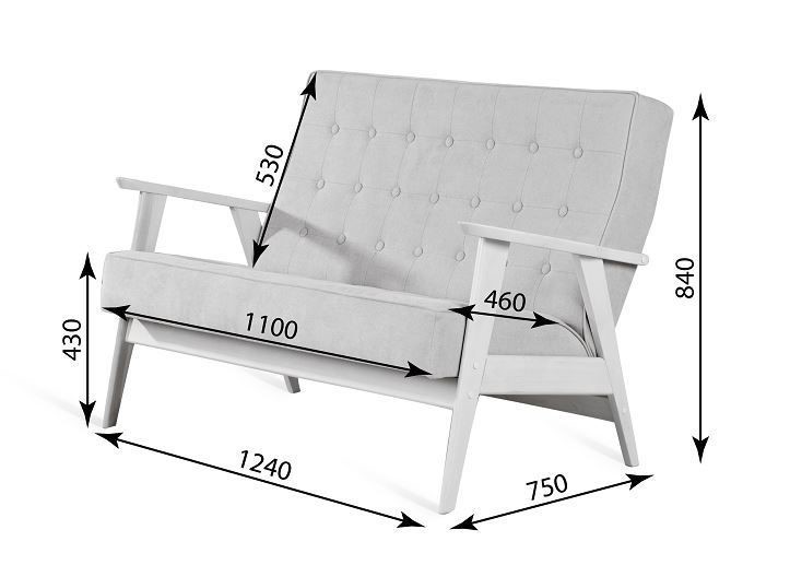 Прямой диван Ретро, двухместный (беленый дуб / RS 29 - бирюзовый) в Махачкале - изображение 3