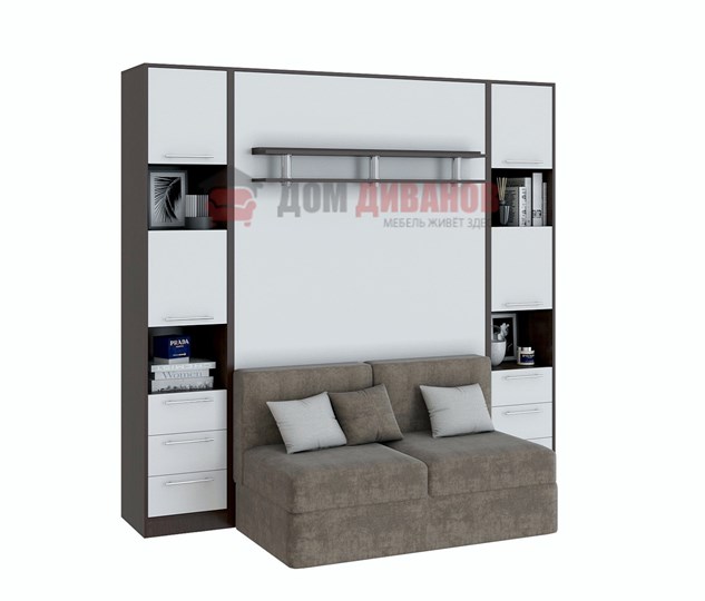 Кровать-шкаф с диваном Бела 1, с полкой ножкой, 1200х2000, венге/белый в Махачкале - изображение 1