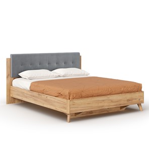 Двуспальная кровать Марта-2 ЛД 160 406.120.000 (с КО и мягкой накладкой, точечная утяжка Neo 25) (Дуб Золотой/Серый) в Махачкале