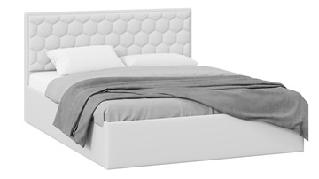 Кровать 2-х спальная с подъемным механизмом Порто (Экокожа белая Polo) с заглушиной в Махачкале