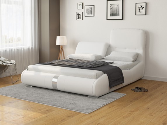 Кровать двуспальная Лукка 160х200, Экокожа (Белый) в Махачкале - изображение