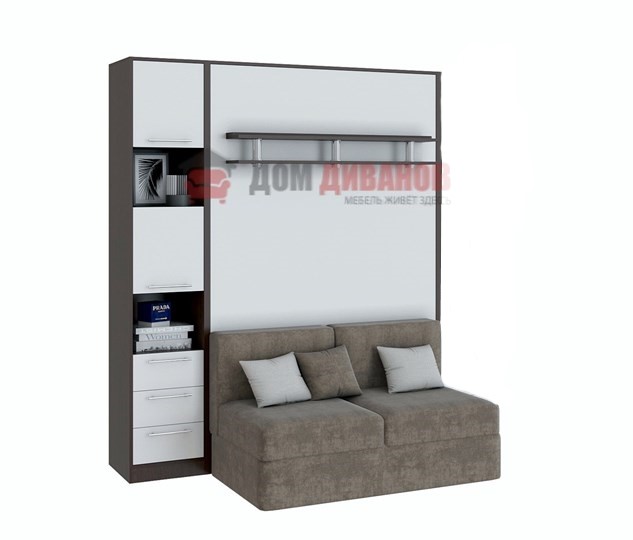 Кровать-шкаф с диваном Бела 1, с полкой ножкой с 1 пеналом, 1600х2000, венге/белый в Махачкале - изображение 1
