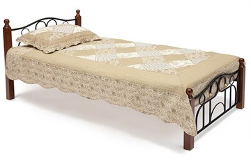Односпальная кровать AT-808 дерево гевея/металл, 90*200 см (Single bed), красный дуб/черный в Махачкале