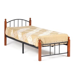 Односпальная кровать AT-915 дерево гевея/металл, 90*200 см (Single bed), красный дуб/черный в Махачкале