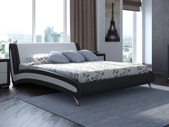 Кровать спальная Corso-2 160х200, Экокожа (Черный с белым) в Махачкале - изображение