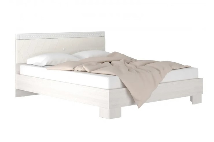 Полутороспальная кровать Гертруда, М9, Экокожа с пуговицами без основания, белая лиственница/ясень жемчужный в Махачкале - изображение 4