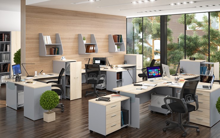 Набор мебели в офис OFFIX-NEW для 4 сотрудников с двумя шкафами в Махачкале - изображение 1