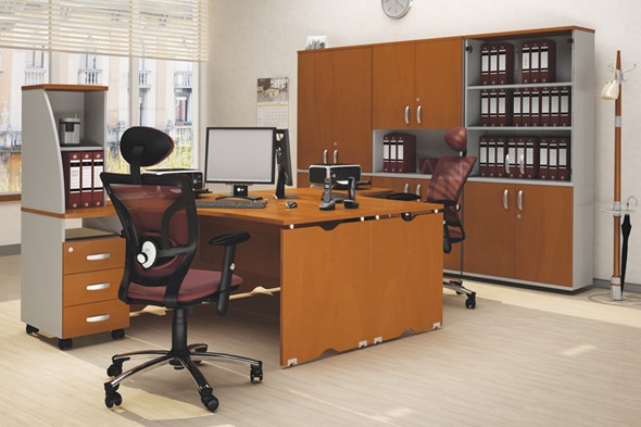 Комплект офисной мебели Милан для 2 сотрудников с тумбочками и большим шкафом в Махачкале - изображение