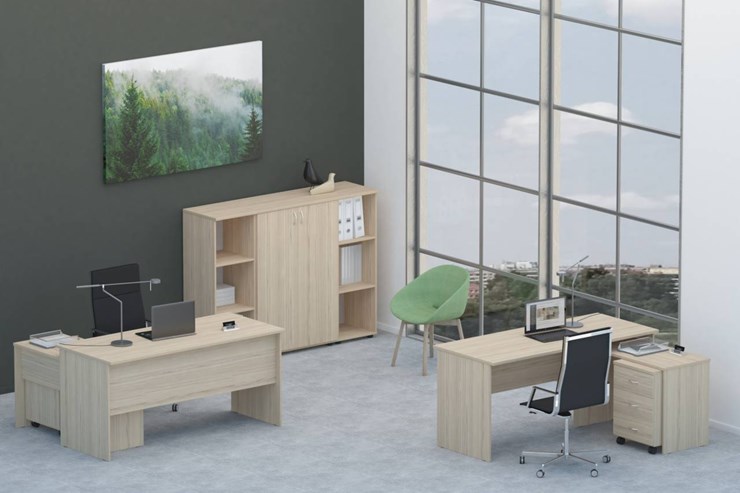 Офисный набор мебели Twin для 2 сотрудников со шкафом для документов в Махачкале - изображение