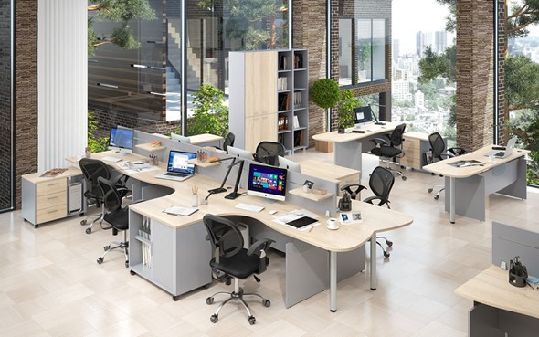 Набор мебели в офис OFFIX-NEW для 4 сотрудников с двумя шкафами в Махачкале - изображение