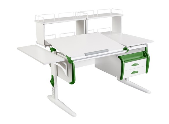 Детский стол-трансформер 1/75-40 (СУТ.25)+ Polka_b 1/550 + Polka_zz 1/600 (2 шт.) + Tumba 3 белый/белый/Зеленый в Махачкале - изображение