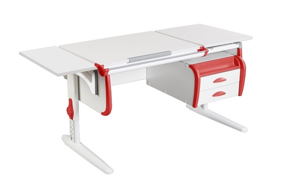 Детский стол-трансформер 1/75-40 (СУТ.25) + Polka_b 1/550 + Tumba 3 белый/белый/Красный в Махачкале - изображение