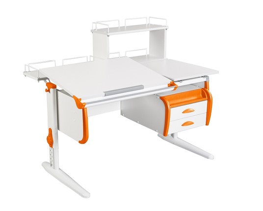 Растущий стол 1/75-40 (СУТ.25) + Tumba 3 + Polka_z 1/600 + Polka_zz 1/600 белый/белый/Оранжевый в Махачкале - изображение