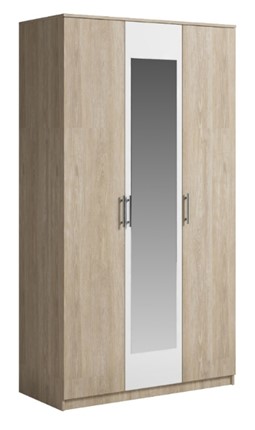 Шкаф 3 двери Светлана, с зеркалом, белый/дуб сонома в Махачкале - изображение