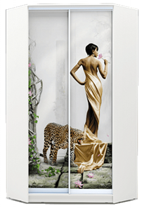 Шкаф угловой 2300х1103, ХИТ У-23-4-77-03, Девушка с леопардом, белая в Махачкале