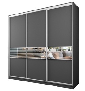Шкаф 3-х дверный MAX МШ-27-6-24-333, Профиль Белый/Цвет Графит/с зеркальной вставкой с рисунком в Махачкале