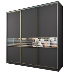 Шкаф 3-х дверный MAX МШ-27-6-27-333, Профиль Золото/Цвет Графит/с зеркальной вставкой с рисунком в Махачкале