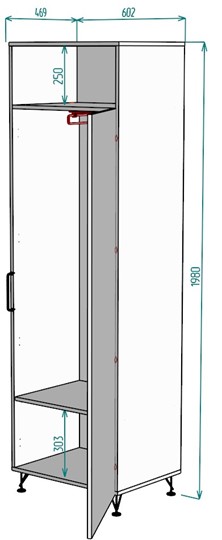 Шкаф одностворчатый Лофт H38, ДВ-Графит в Махачкале - изображение 1