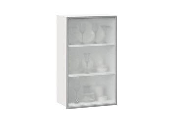Шкаф кухонный высокий 600, Шервуд, со стеклом правый, ЛД 281.452.000.127, белый/серый в Махачкале