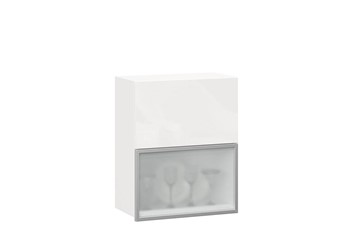 Шкаф кухонный горизонтальный 600 Шервуд, ЛД 281.971.000.174, со стеклом, белый/белый глянец в Махачкале