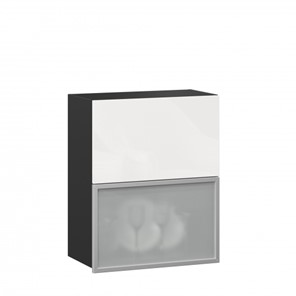 Кухонный навесной шкаф 600 горизонтальный Шервуд, ЛД 281.971.000.086, со стеклом, черный/белый глянец в Махачкале