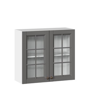 Кухонный навесной шкаф Амели-3 800 со стеклом ЛД 299.360.000.034, Белый/Оникс серый в Махачкале