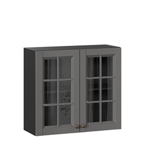 Навесной кухонный шкаф Амели-3 800 со стеклом ЛД 299.360.000.036, Черный/Оникс серый в Махачкале