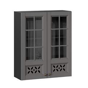 Шкаф навесной Амели-3 800 высокий со стеклом ЛД 299.460.000.052, Черный/Оникс серый в Махачкале
