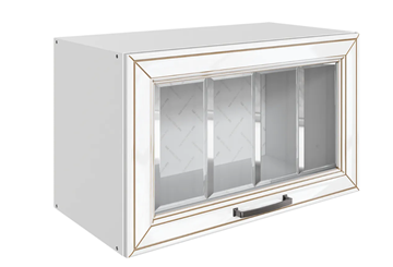 Навесной кухонный шкаф Атланта L600 Н360 (1 дв. рам.) эмаль (белый/белый глянец патина золото) в Махачкале