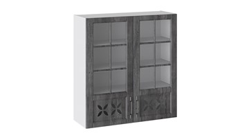 Шкаф на кухню Прованс (Белый глянец/Санторини темный) cо стеклом В_96-90_2ДРДс в Махачкале