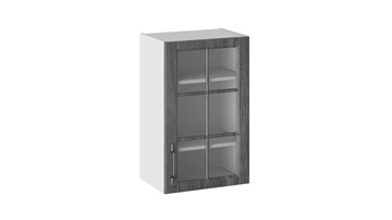Навесной кухонный шкаф Прованс (Белый глянец/Санторини темный) со стеклом В_72-45_1ДРс в Махачкале