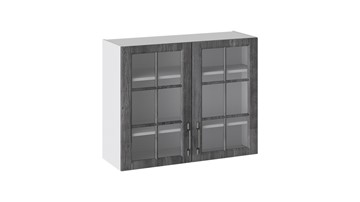Кухонный шкаф Прованс (Белый глянец/Санторини темный) со стеклом В_72-90_2ДРс в Махачкале