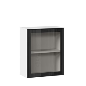 Навесной шкаф со стеклом 600 Индиго ЛД 298.350.000.105, Белый/Чёрный в Махачкале