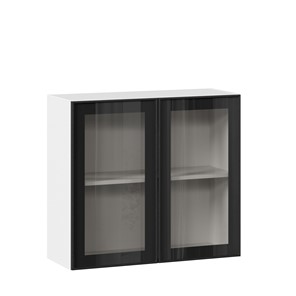 Кухонный шкаф со стеклом 800 Индиго ЛД 298.360.000.023, Белый/Чёрный в Махачкале