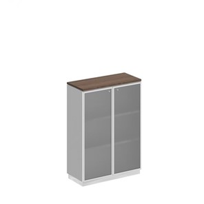 Шкаф для документов средний со стеклянными дверьми в рамке Bravo, дуб гладстоун/белый премиум (90х40х124,6) в Махачкале