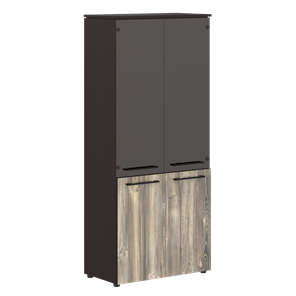 Шкаф колонка со стеклянными и глухими дверями MORRIS  Дуб Базель/Венге Магия MHC 85.2 (854х423х1956) в Махачкале