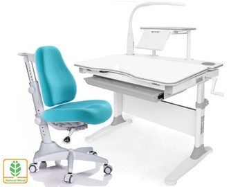 Растущая парта + стул Mealux EVO Evo-30 G (арт. Evo-30 G + Y-528 KBL)/(стол+полка+кресло+чехол+лампа)/белая столешница (дерево), цвет пластика серый в Махачкале