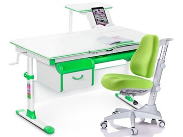 Комплект растущая парта + стул Mealux EVO Evo-40 Z (арт. Evo-40 Z + Y-528 KZ) / (стол+полка+кресло+чехол)/ белая столешница / цвет пластика зеленый в Махачкале