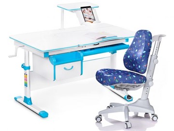 Комплект растущая парта + стул Mealux Mealux EVO Evo-40 BL (арт. Evo-40 BL + Y-528 F) / (стол+полка+кресло) / белая столешница / цвет пластика голубой в Махачкале