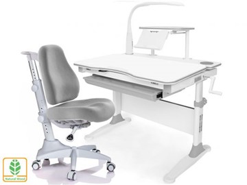 Растущая парта + стул Mealux EVO Evo-30 G (арт. Evo-30 G + Y-528 G) (дерево)/(стол+полка+кресло+чехол+лампа)/ белая столешница (дерево), цвет пластика серый в Махачкале
