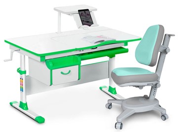 Комплект растущая парта + стул Mealux EVO Evo-40 Z (арт. Evo-40 Z + Y-110 TG) / (стол+полка+кресло) / белый, зеленый, серый в Махачкале