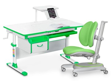 Комплект растущая парта + стул Mealux EVO Evo-40 Z (арт. Evo-40 Z + Y-115 KZ) / (стол+полка+кресло+чехол), белый, зеленый в Махачкале