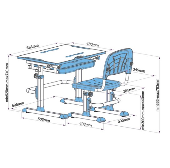 Растущая парта + стул Karo Blue в Махачкале - изображение 4